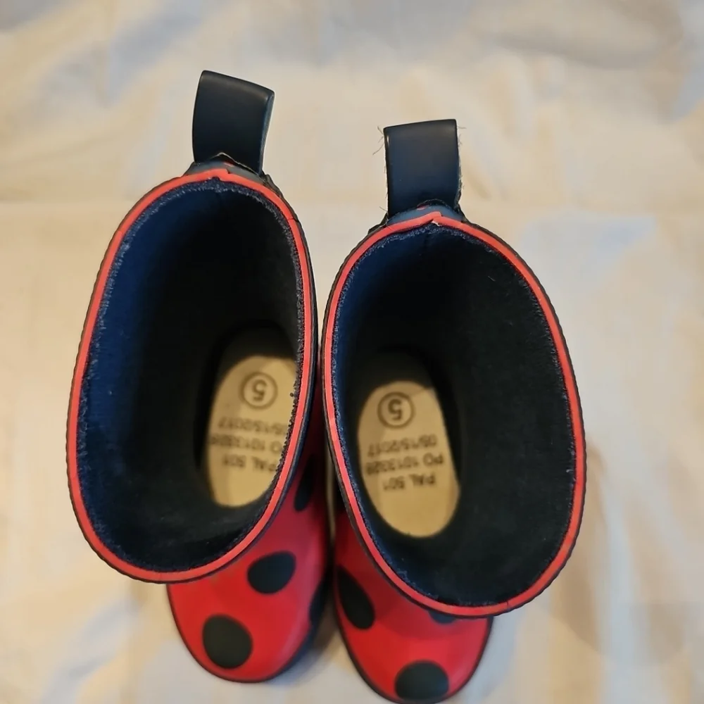 Hatley KIDS RED BLUE POLKA‎ DOT RAIN BOOTS SIZE 5